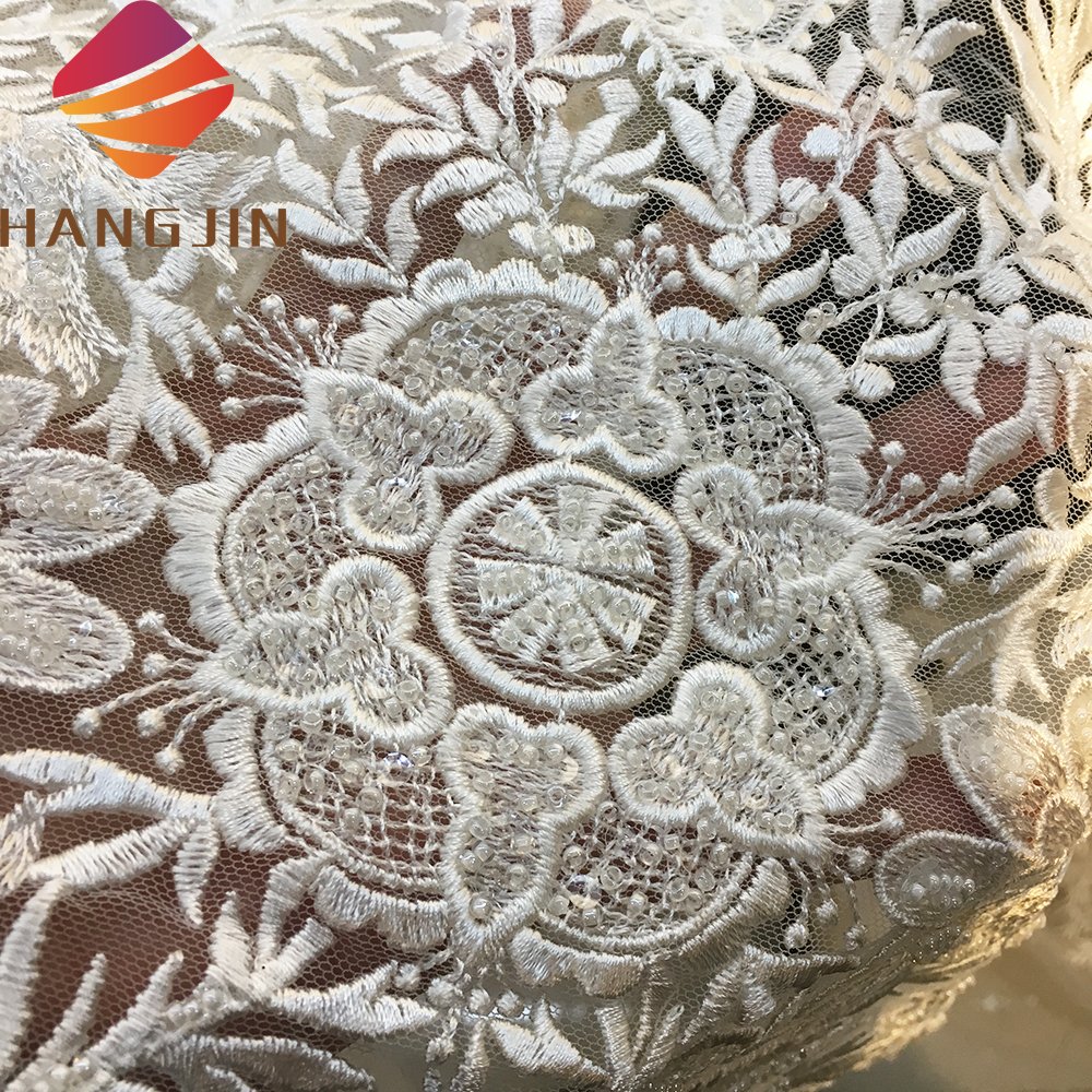 White French Tulle Bridal Lace Materials Luxury Heavy Beads Nigerian Embroidery Mesh Lace Fabric For Weddings