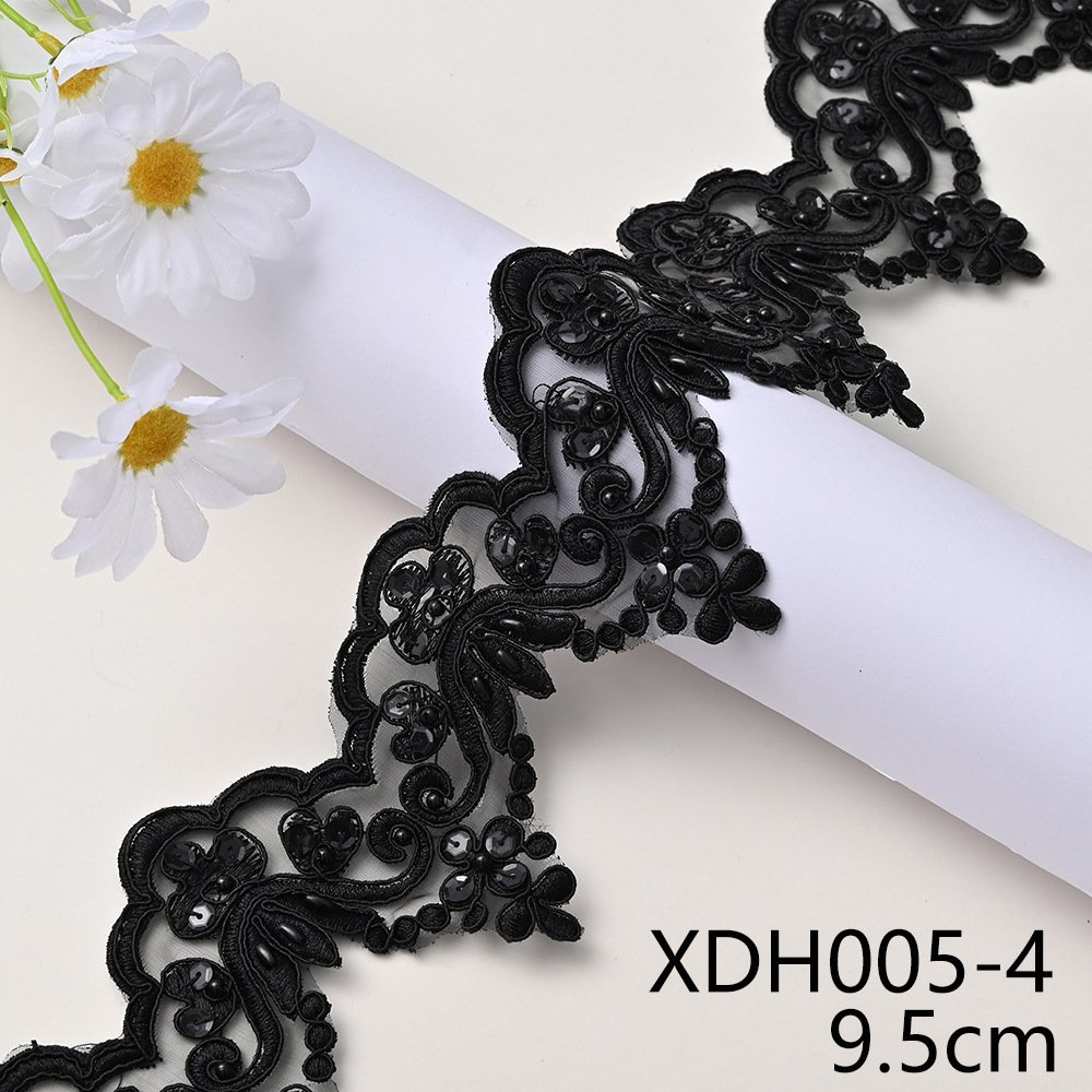 width 8 cm Polyester corded Embroidery lace Non-stretch Water Soluble Guipure gold sequins mesh Lace Trim for dress