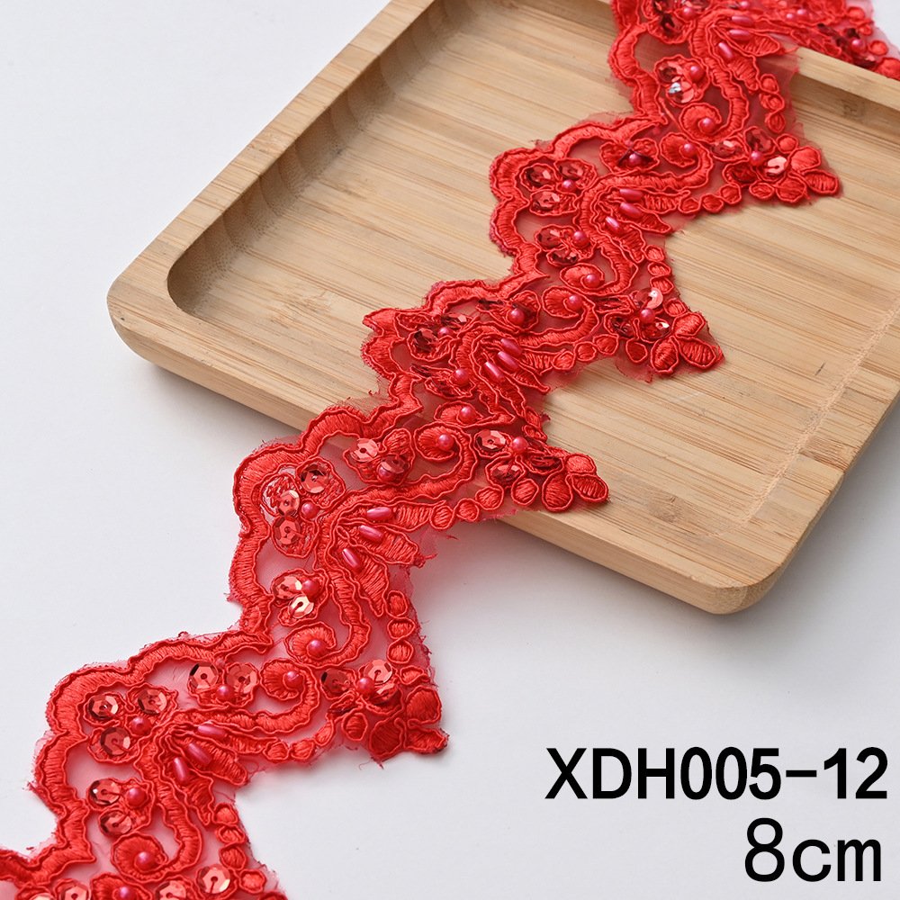 width 8 cm Polyester corded Embroidery lace Non-stretch Water Soluble Guipure gold sequins mesh Lace Trim for dress