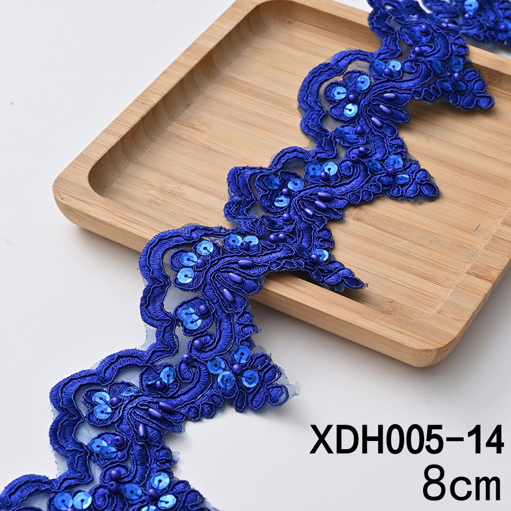 width 8 cm Polyester corded Embroidery lace Non-stretch Water Soluble Guipure gold sequins mesh Lace Trim for dress