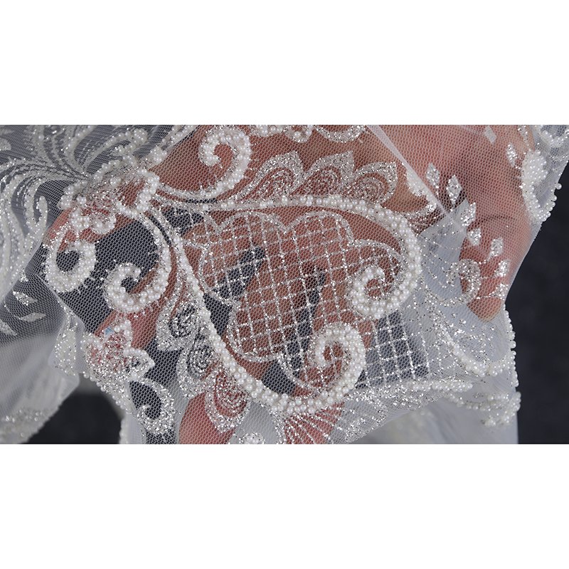 Luxury Beaded Lace Fabric Printed Embroidery Tulle Fabric Floral Fabric