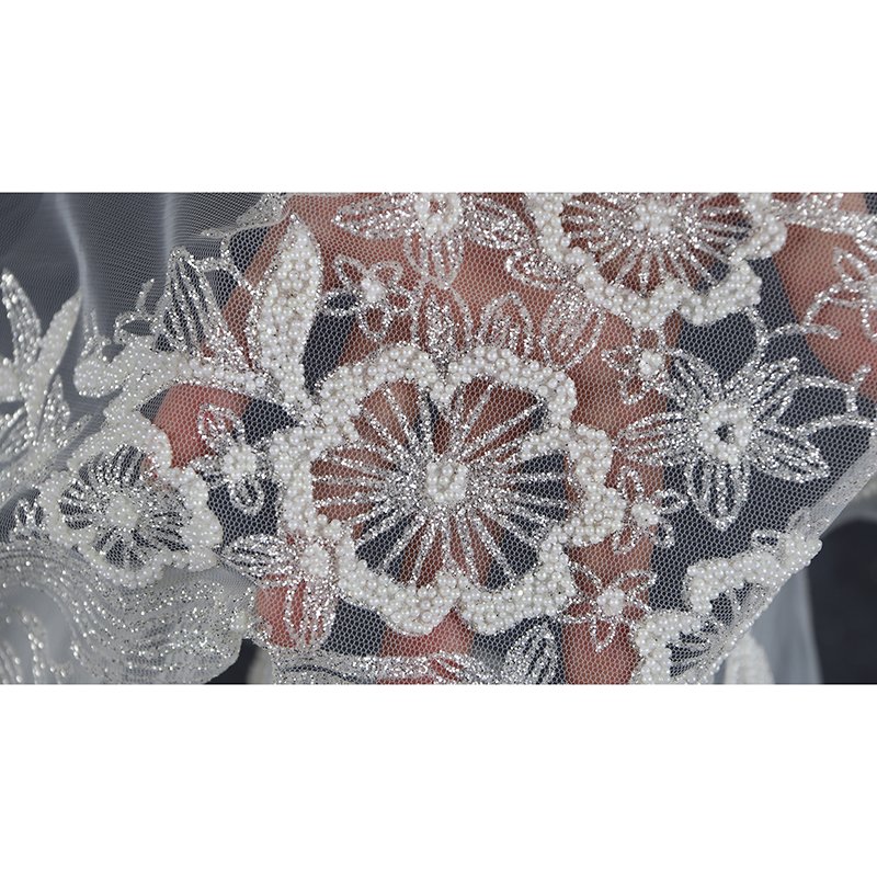 Luxury Beaded Lace Fabric Printed Embroidery Tulle Fabric Floral Fabric