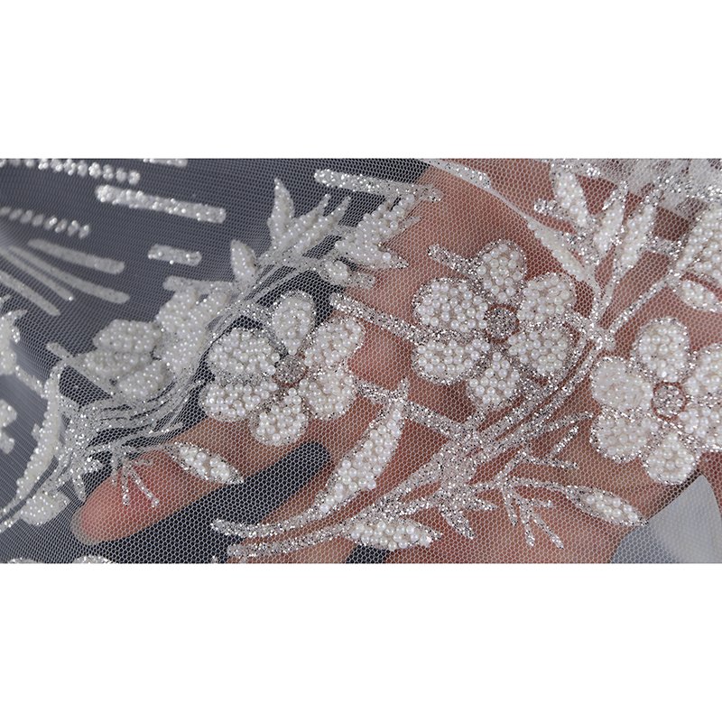 Luxury Beaded Lace Fabric Printed Embroidery Tulle Fabric Floral Fabric