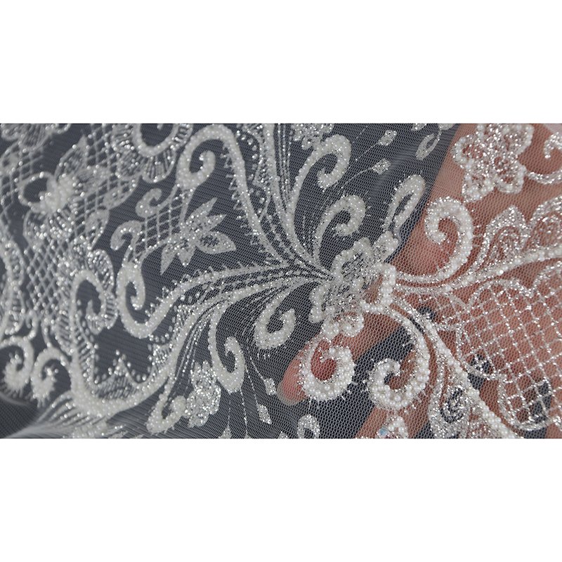 Luxury Beaded Lace Fabric Printed Embroidery Tulle Fabric Floral Fabric