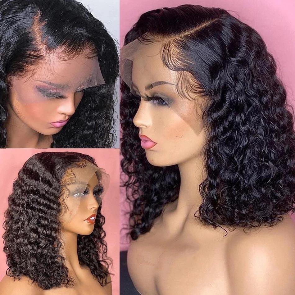 Wholesale indian 100% Virgin Raw Human Hair Full curly Short Lace Bob Wigs Vendor, Glueless Lace Front Wigs For Black Women
