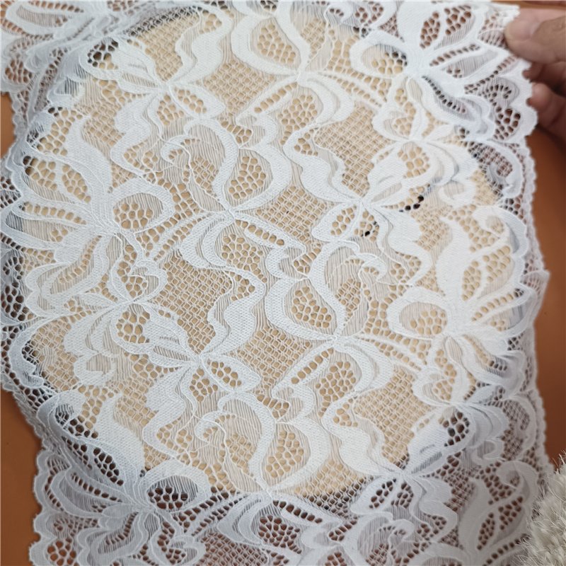 Wholesale Custom Width Nylon Spandex Stretch Lace Trim French Lace Elastic Tulle Mesh Fabric Clothing Lingerie Wedding Dresses