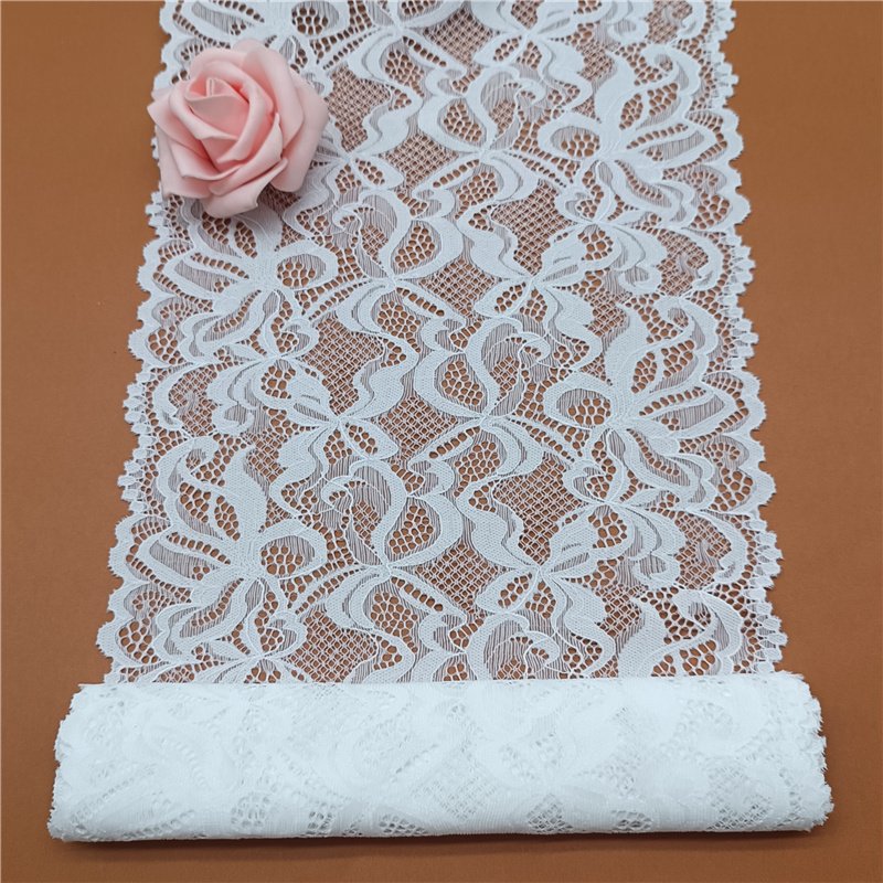 Wholesale Custom Width Nylon Spandex Stretch Lace Trim French Lace Elastic Tulle Mesh Fabric Clothing Lingerie Wedding Dresses
