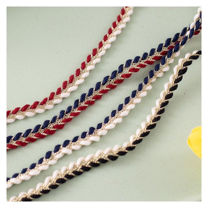 1cm wide small fragrant wind braided soft skin-friendly two-color rope braid Golden Ribbon lace trim