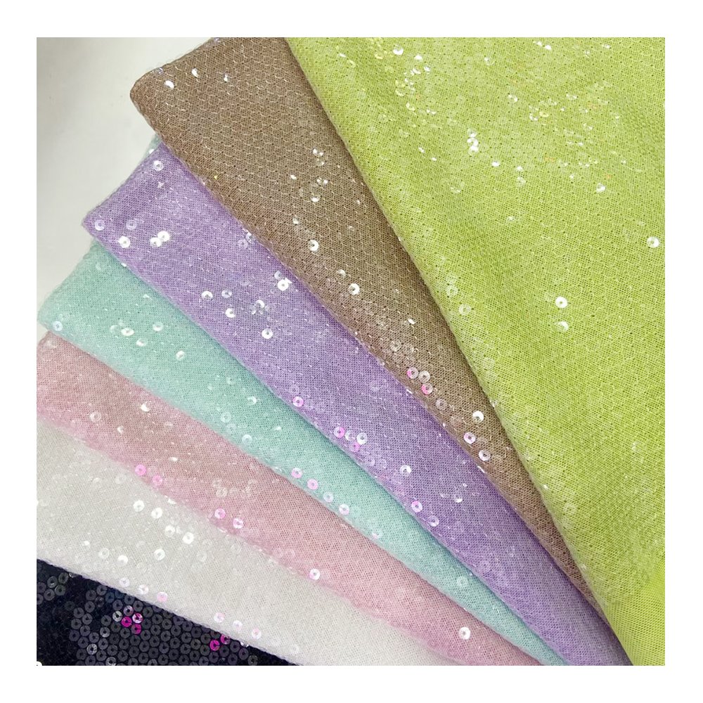 Novel Design Fresh Tulle Glitter Dress Stretch Mesh Embroidery Lace Transparent Sequin Fabric 5 Yard For Wedding Party