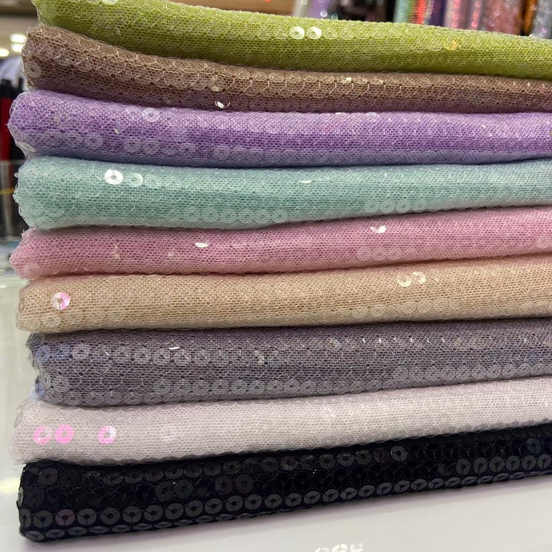 Novel Design Fresh Tulle Glitter Dress Stretch Mesh Embroidery Lace Transparent Sequin Fabric 5 Yard For Wedding Party