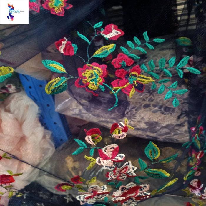 Kilo price high-grade heavy work color 3d embroidery flat mesh embroidery lace stock fabric suitable for evening dresses