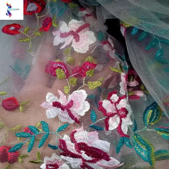 Kilo price high-grade heavy work color 3d embroidery flat mesh embroidery lace stock fabric suitable for evening dresses