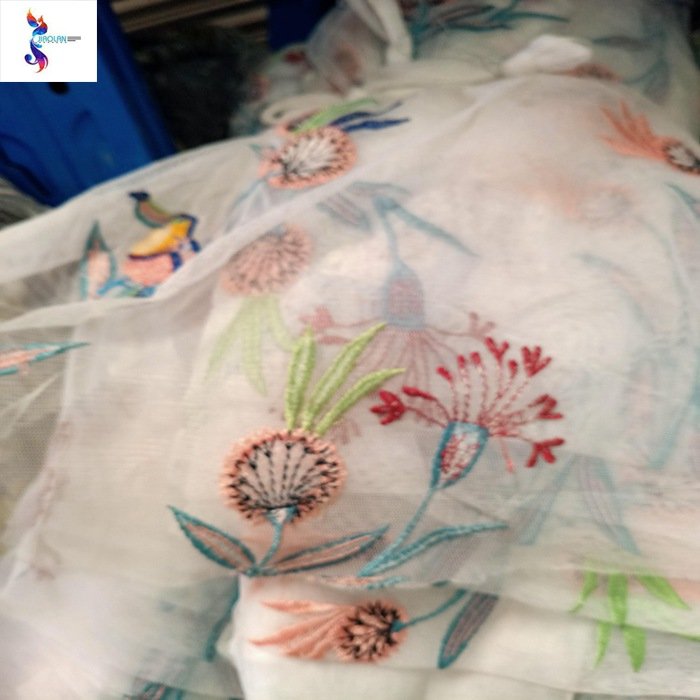 Kilo price high-grade heavy work color 3d embroidery flat mesh embroidery lace stock fabric suitable for evening dresses