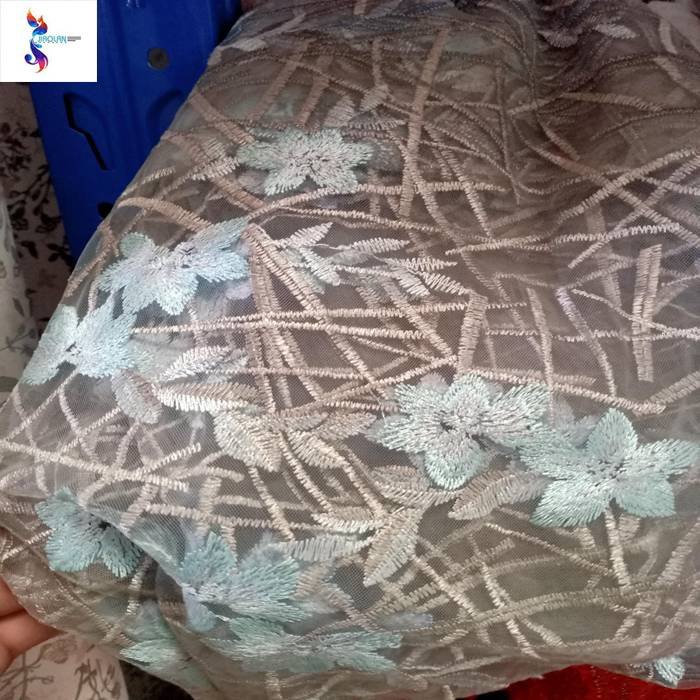Kilo price high-grade heavy work color 3d embroidery flat mesh embroidery lace stock fabric suitable for evening dresses