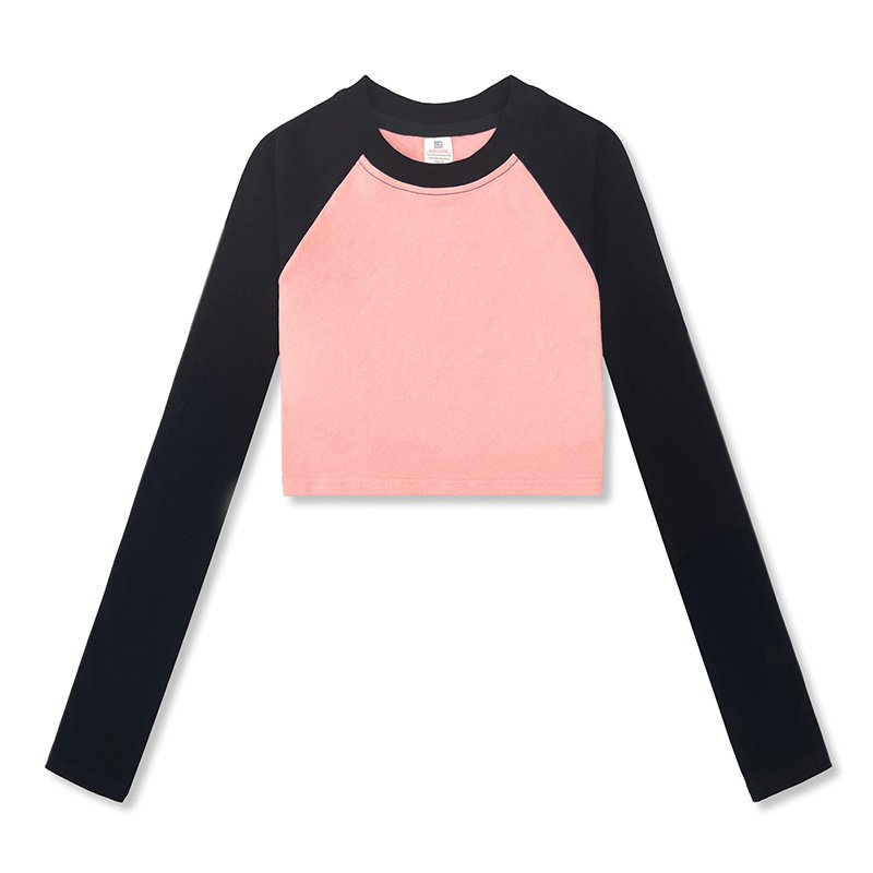 RUICHI 210gsm 92% Cotton 8% Spandex Crew Neck Stretch Ribbed Long Sleeve Crop Tshirts Custom Logo Tees Tops