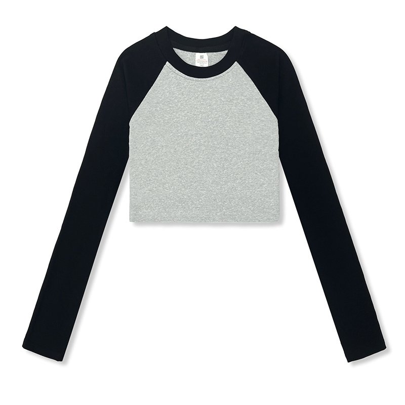 RUICHI 210gsm 92% Cotton 8% Spandex Crew Neck Stretch Ribbed Long Sleeve Crop Tshirts Custom Logo Tees Tops