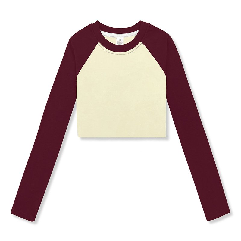 RUICHI 210gsm 92% Cotton 8% Spandex Crew Neck Stretch Ribbed Long Sleeve Crop Tshirts Custom Logo Tees Tops