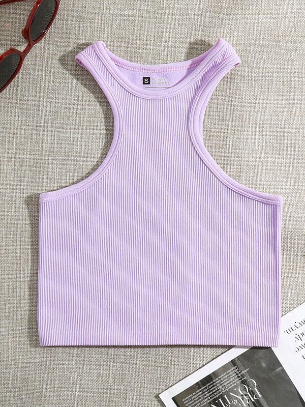 Ladies White Black Plain Basic Knit Ribbed Crop Tank Top Women