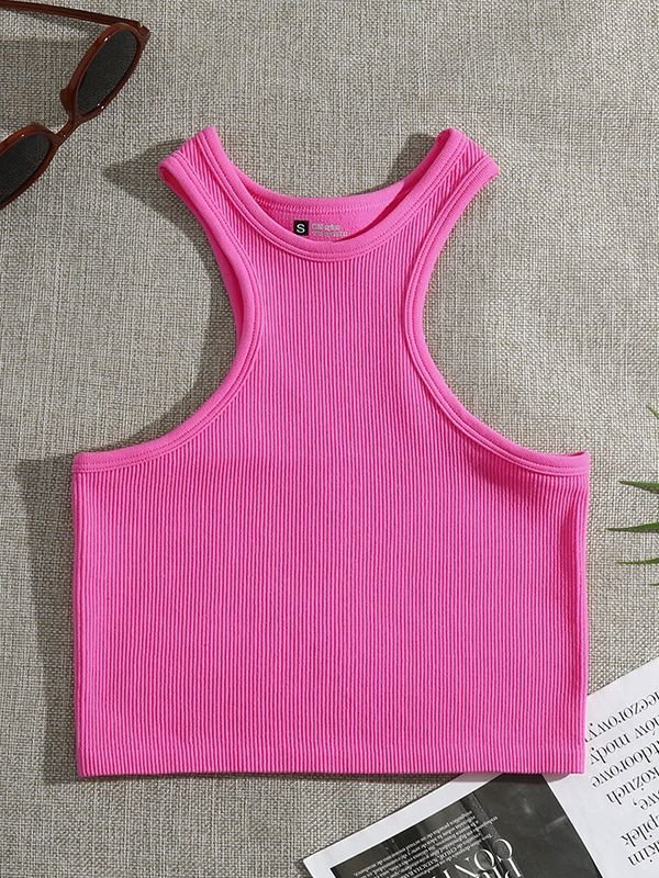 Ladies White Black Plain Basic Knit Ribbed Crop Tank Top Women