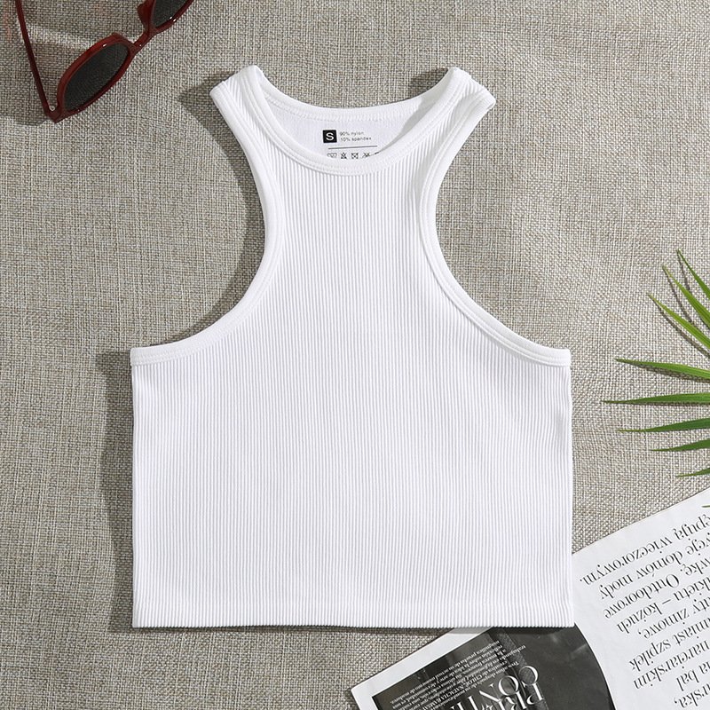 Ladies White Black Plain Basic Knit Ribbed Crop Tank Top Women