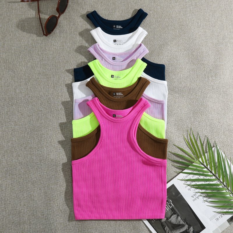 Ladies White Black Plain Basic Knit Ribbed Crop Tank Top Women