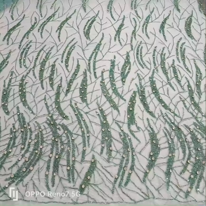Best Price 100% Polyester Luxury Beaded Fabric with Zircon Handmade Indian Supplier Garments Making Woven and Mesh Pattern