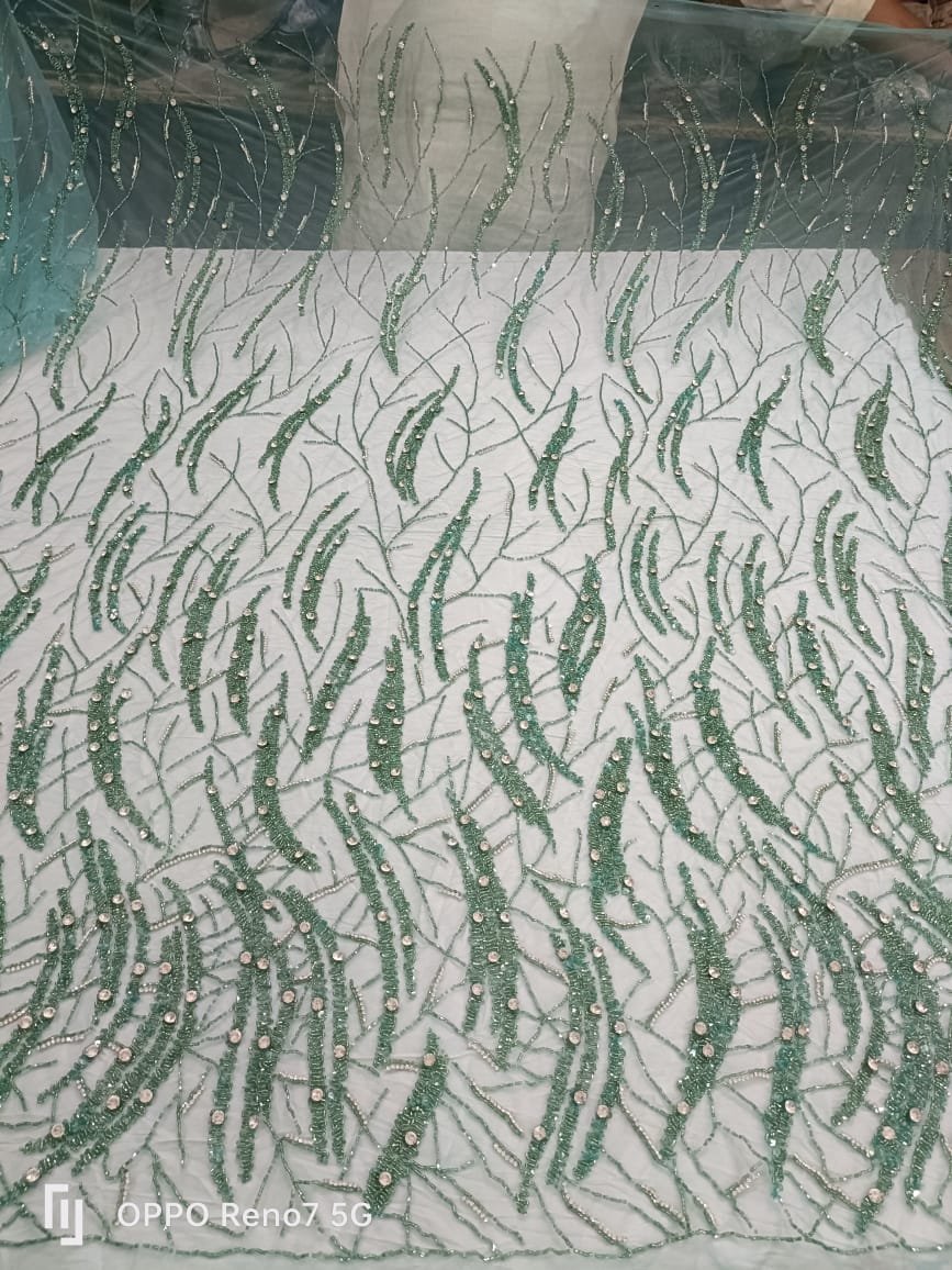 Best Price 100% Polyester Luxury Beaded Fabric with Zircon Handmade Indian Supplier Garments Making Woven and Mesh Pattern