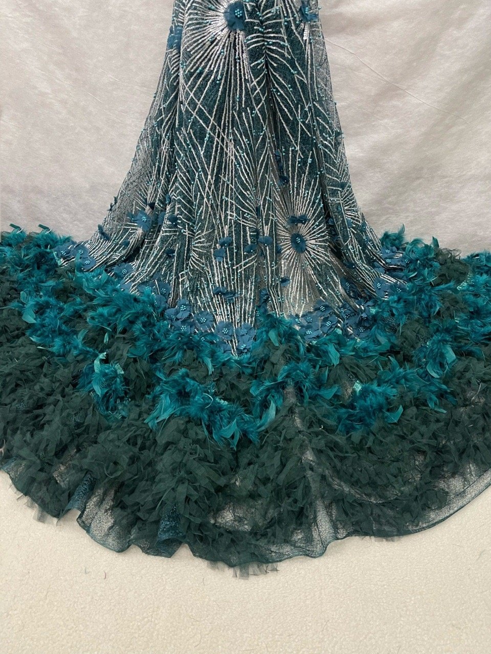 ACI 3D Lace With Feathers And Embroidery Beads Tulle Fabric Ngeria African Lace Fabric 5 Yards/Piece For Dress