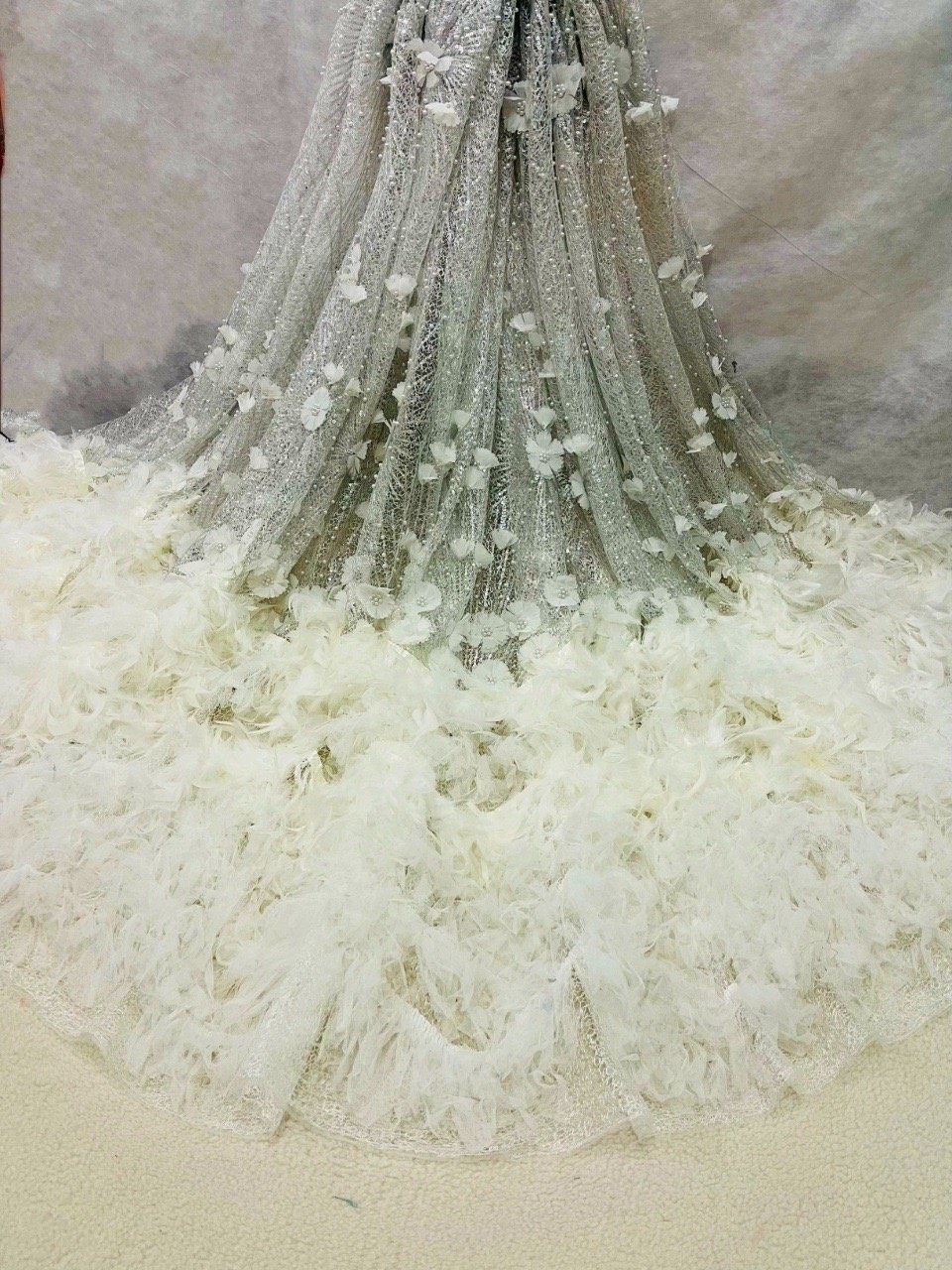 ACI 3D Lace With Feathers And Embroidery Beads Tulle Fabric Ngeria African Lace Fabric 5 Yards/Piece For Dress