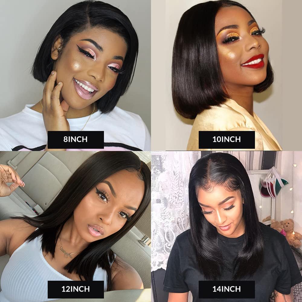 Short Bob Wig Human Hair Lace Front Wigs For Black Women, Glueless Lace Frontal Human Hair Lace Front Straight Frontal Bob Wigs