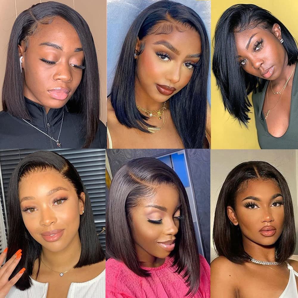 Short Bob Wig Human Hair Lace Front Wigs For Black Women, Glueless Lace Frontal Human Hair Lace Front Straight Frontal Bob Wigs