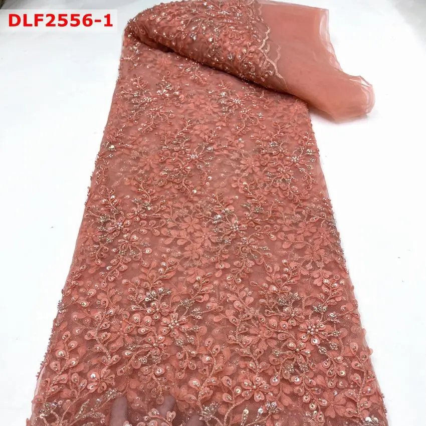 Hot selling 3D flowers embroidery fabric with tube beaded for dress tulle sequin lace fabric