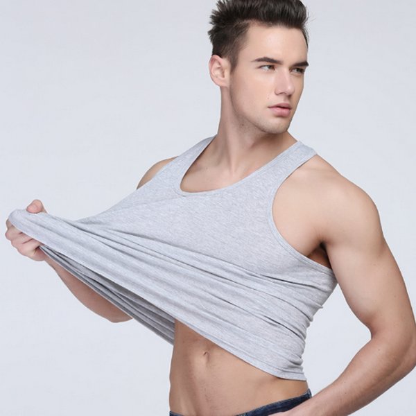 Hot Sale 100% Cotton 220GSM Mens Sleeveless Tank Top Solid Muscle Vest Undershirts Men's Gym Clothing Tees Knit Ribbed Tops