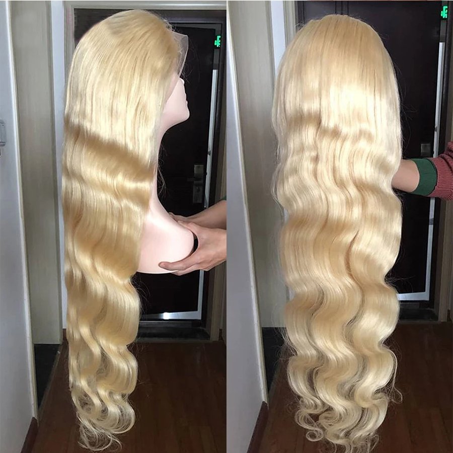 Blonde body wave transparent lace front wig 40 inch 613 full lace human hair preplucked wholesale frontal wig with baby hair