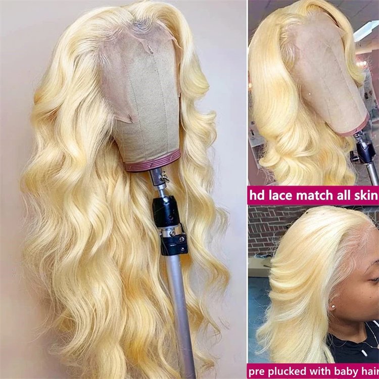 Blonde body wave transparent lace front wig 40 inch 613 full lace human hair preplucked wholesale frontal wig with baby hair