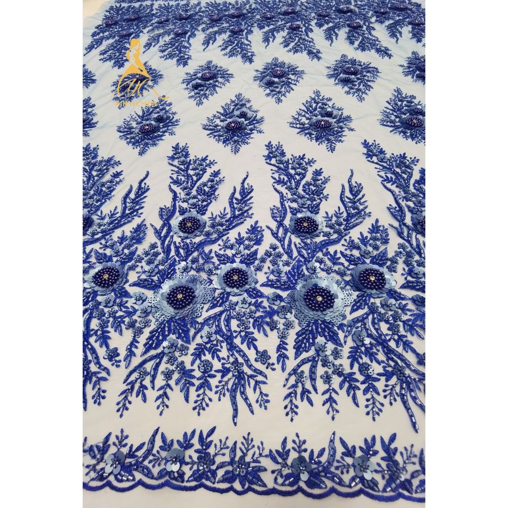 good price beaded lace fabric manufacturer wholesale price fabric embroidery 3D flower sequin bead lace fabric for dress