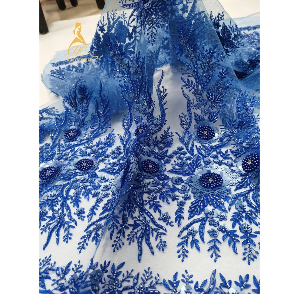 good price beaded lace fabric manufacturer wholesale price fabric embroidery 3D flower sequin bead lace fabric for dress