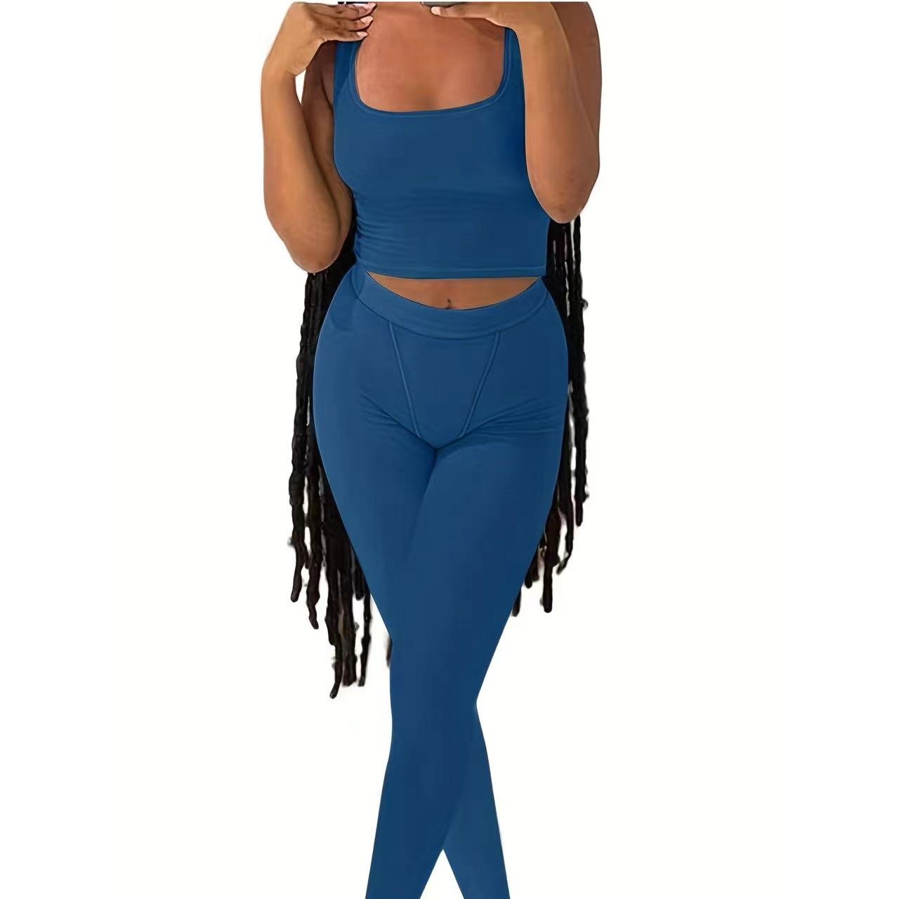 outdoor woman two piece lounge wear for women clothing tank top and legging set polyester ribbed outfit set dupe loungewear fall