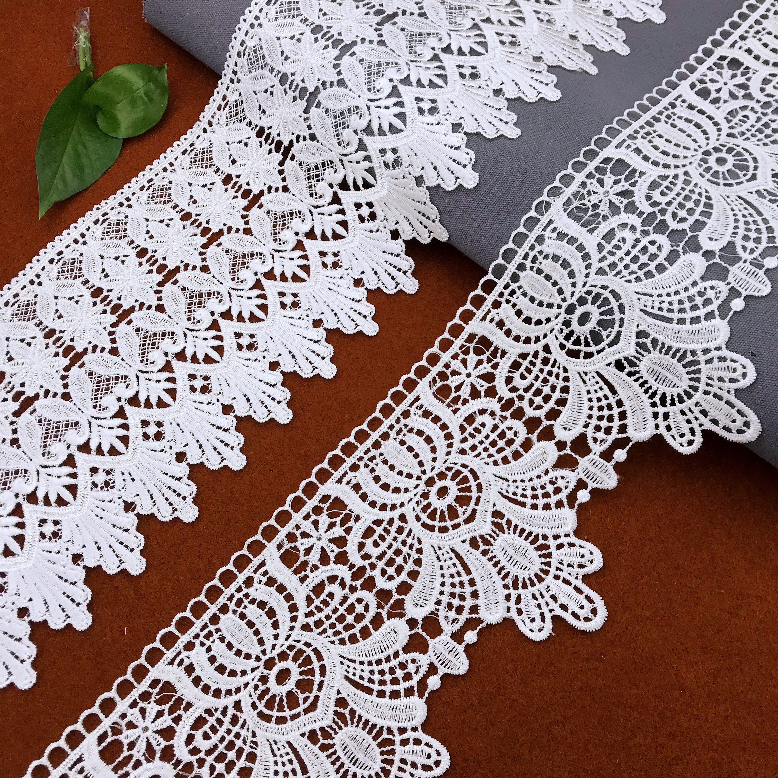 Bridal fabrics White French Milk Fiber polyester lace embroidered lace for Wedding dress