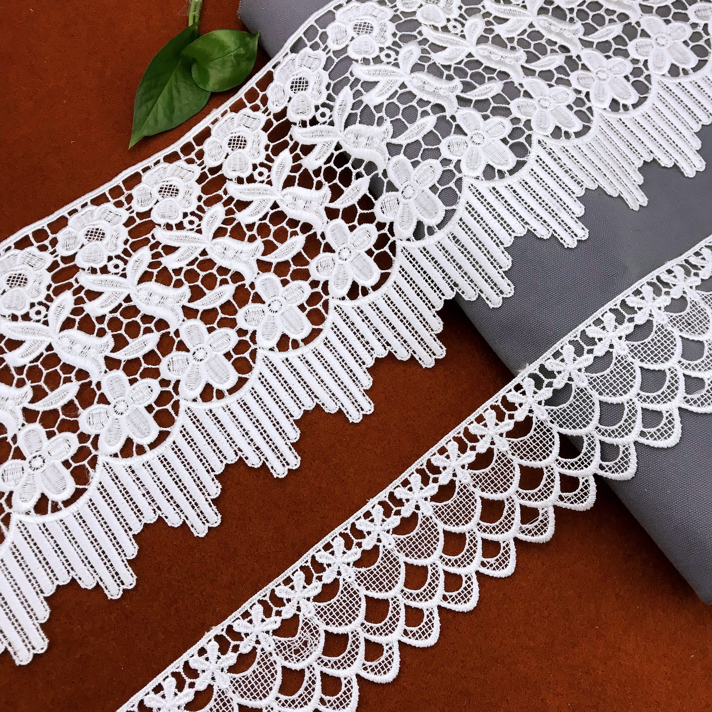 Bridal fabrics White French Milk Fiber polyester lace embroidered lace for Wedding dress