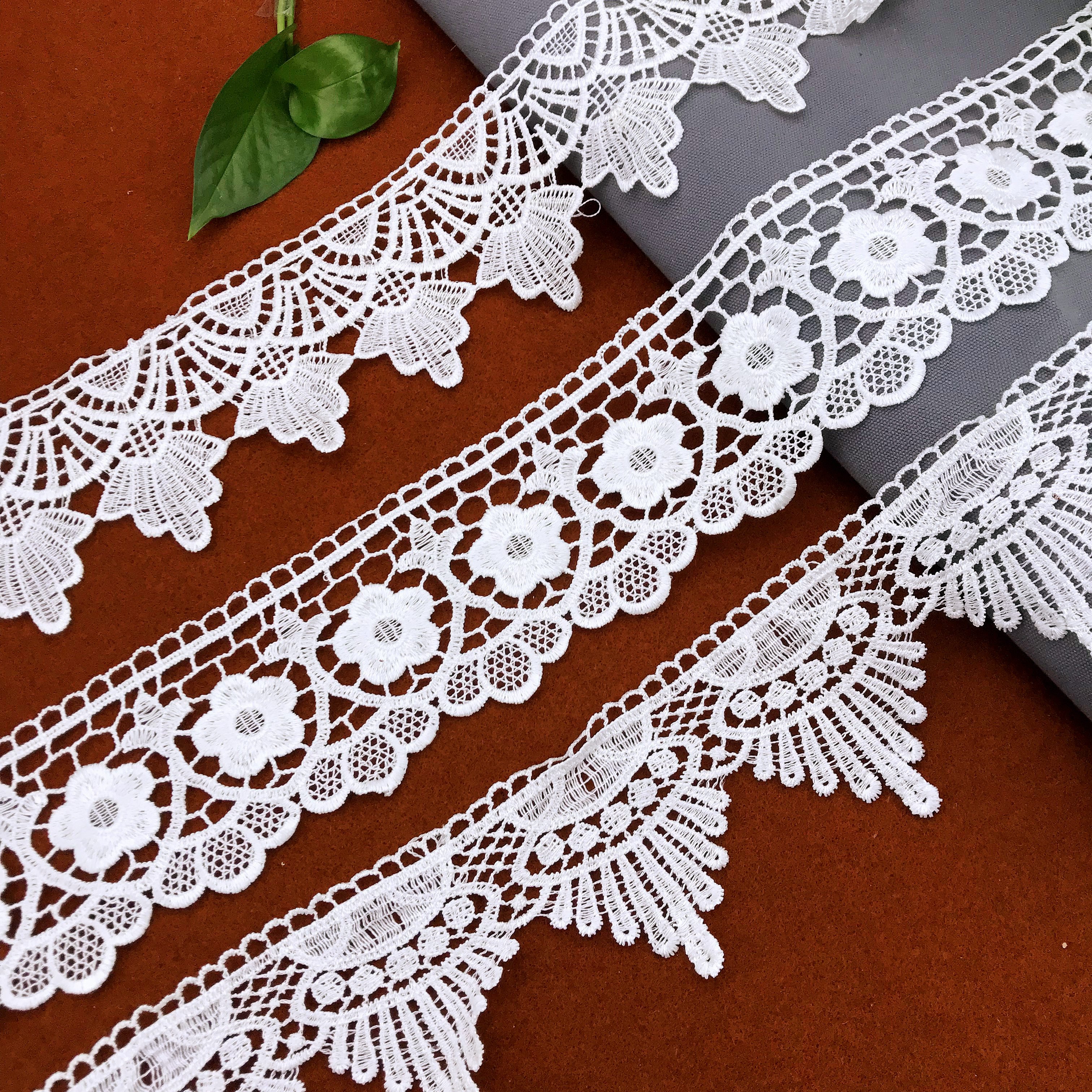 Bridal fabrics White French Milk Fiber polyester lace embroidered lace for Wedding dress