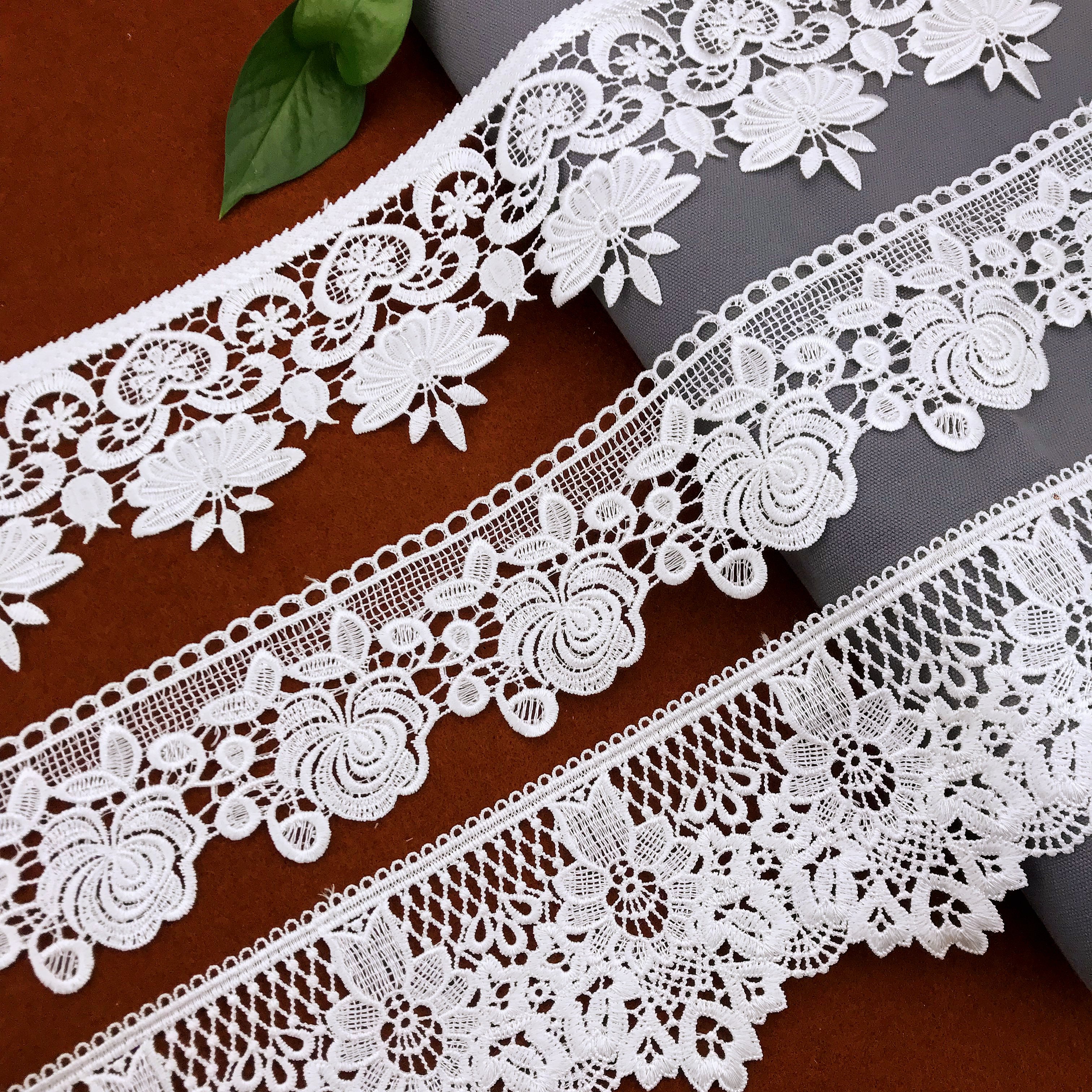 Bridal fabrics White French Milk Fiber polyester lace embroidered lace for Wedding dress