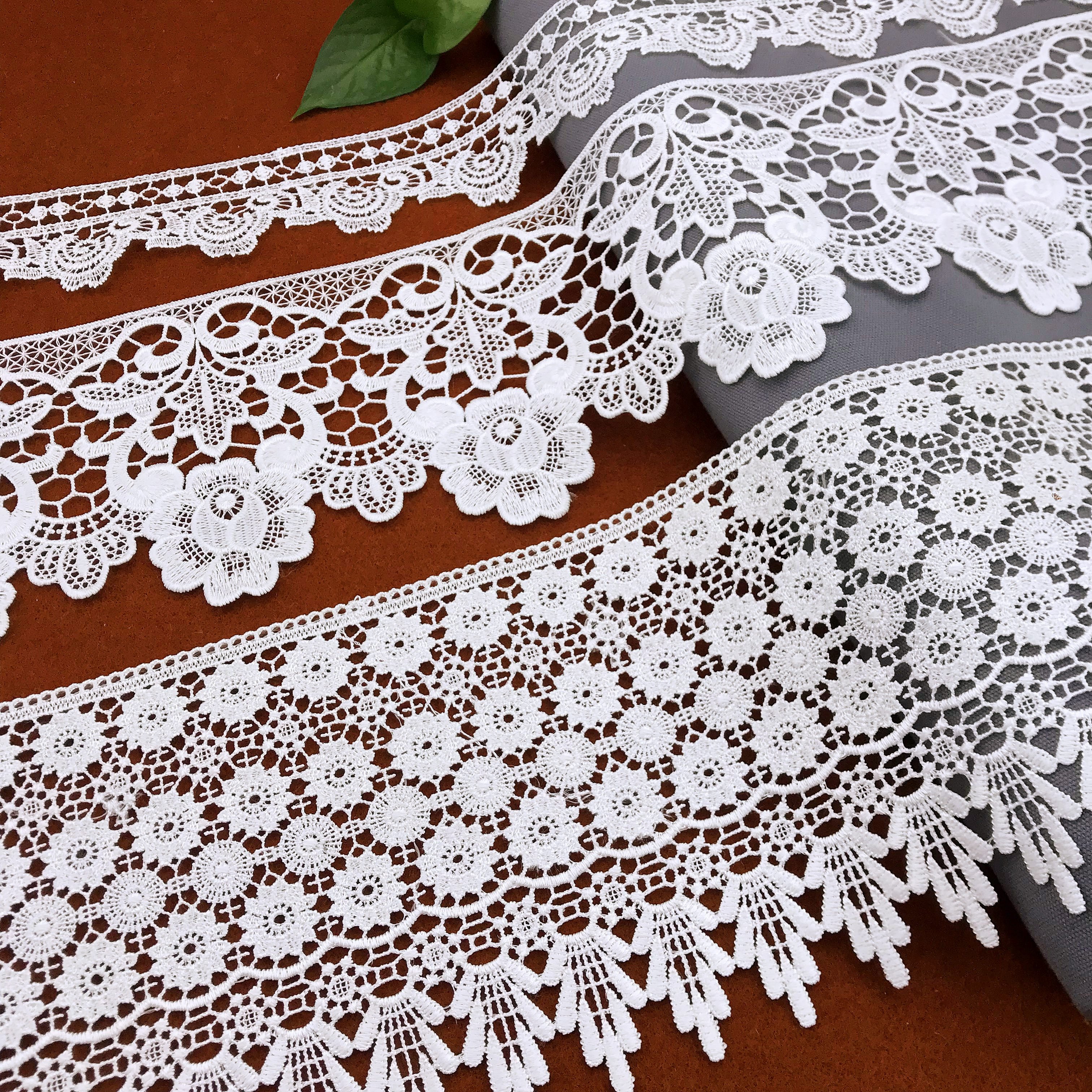 Bridal fabrics White French Milk Fiber polyester lace embroidered lace for Wedding dress