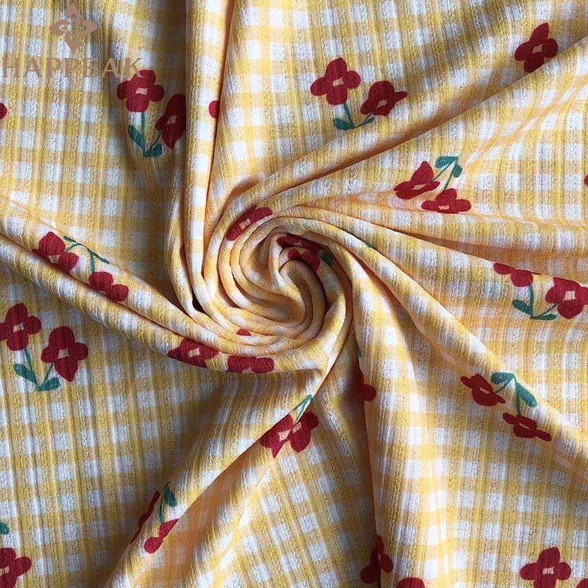HAPPEAK Wholesale Stretchable Polyester Poly Digital Jacquard Flower Printing Spandex Rib Knit Fabric