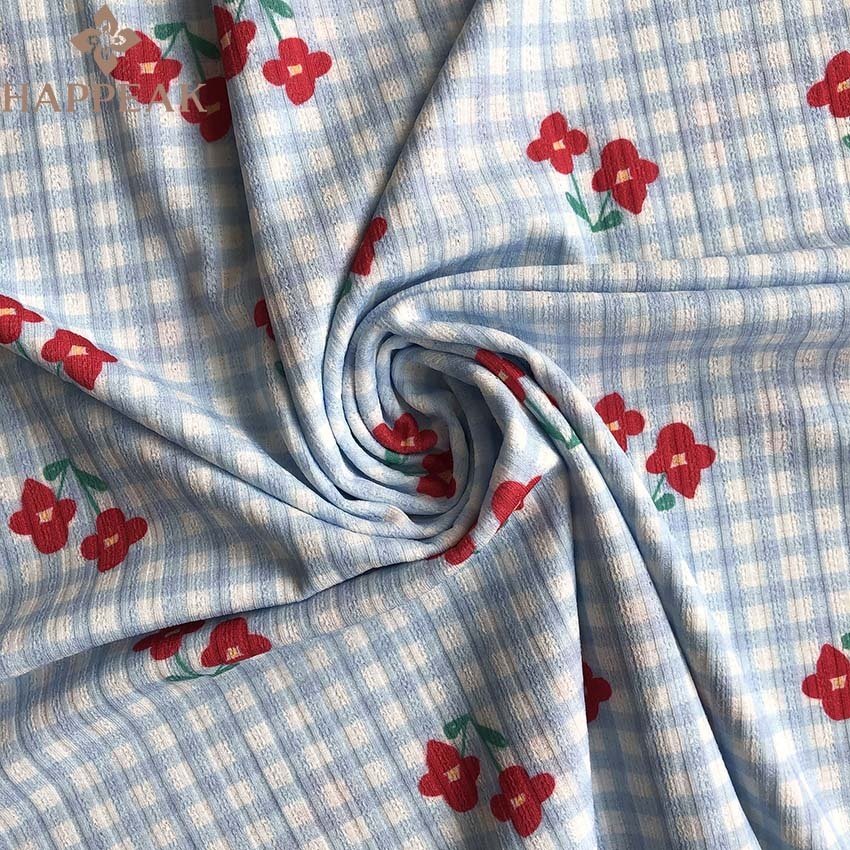 HAPPEAK Wholesale Stretchable Polyester Poly Digital Jacquard Flower Printing Spandex Rib Knit Fabric