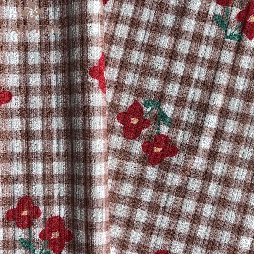 HAPPEAK Wholesale Stretchable Polyester Poly Digital Jacquard Flower Printing Spandex Rib Knit Fabric
