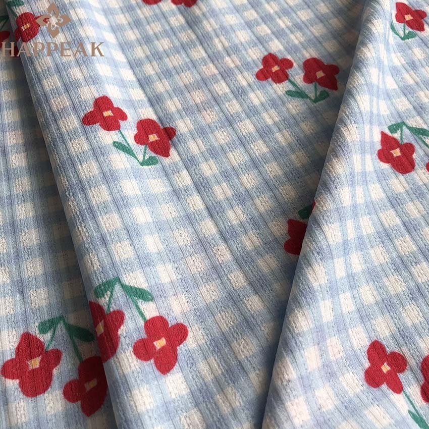HAPPEAK Wholesale Stretchable Polyester Poly Digital Jacquard Flower Printing Spandex Rib Knit Fabric