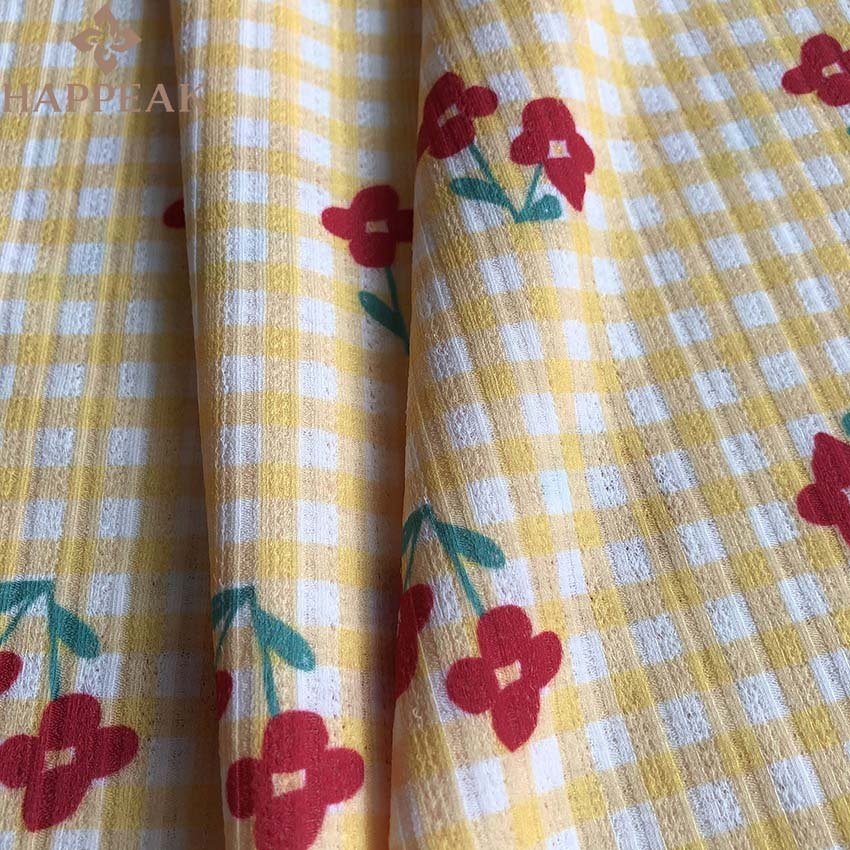 HAPPEAK Wholesale Stretchable Polyester Poly Digital Jacquard Flower Printing Spandex Rib Knit Fabric