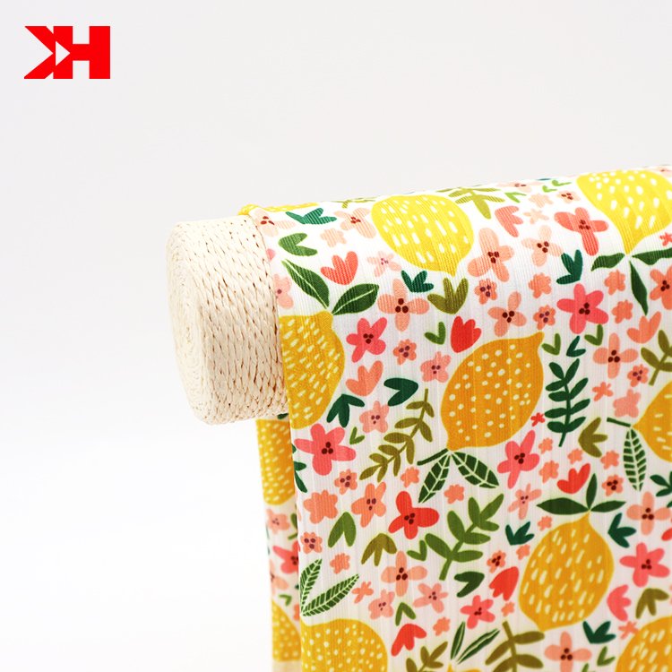 Kahn custom digital print elastane fabric rib polyester and spandex printed fabric for dress