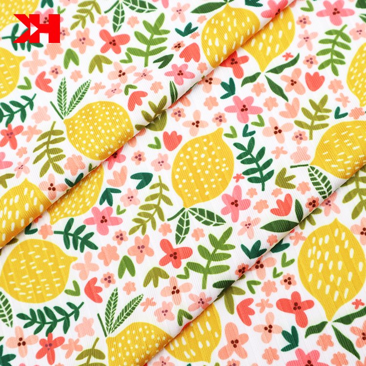 Kahn custom digital print elastane fabric rib polyester and spandex printed fabric for dress